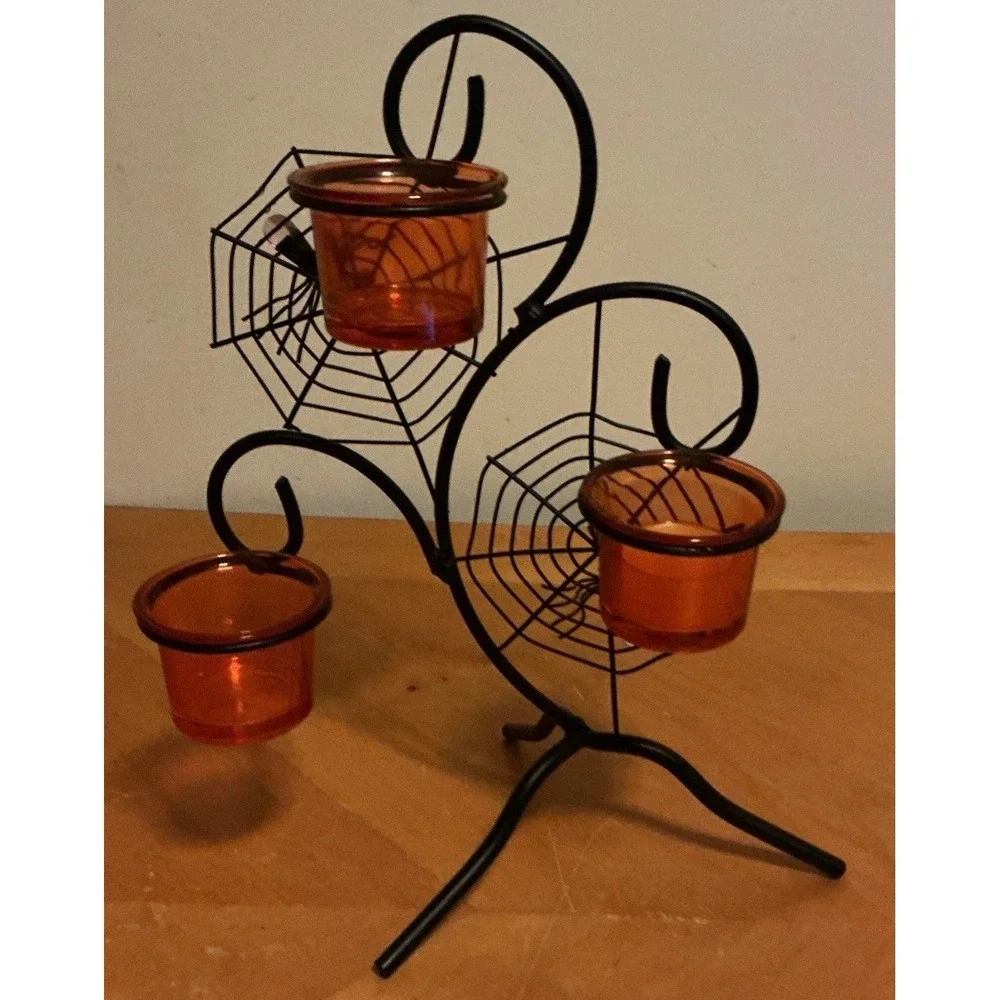 Halloween Spiders‎ On Webs Tea Light Candle Holder, Unbranded